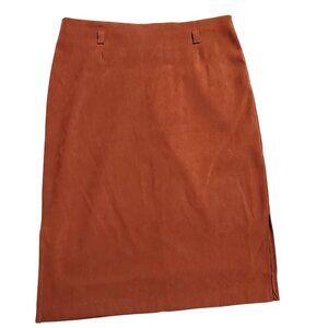 Rust Brown Faux Suede Pencil Skirt With Side Slit For Women - Mid-Length Size Sm